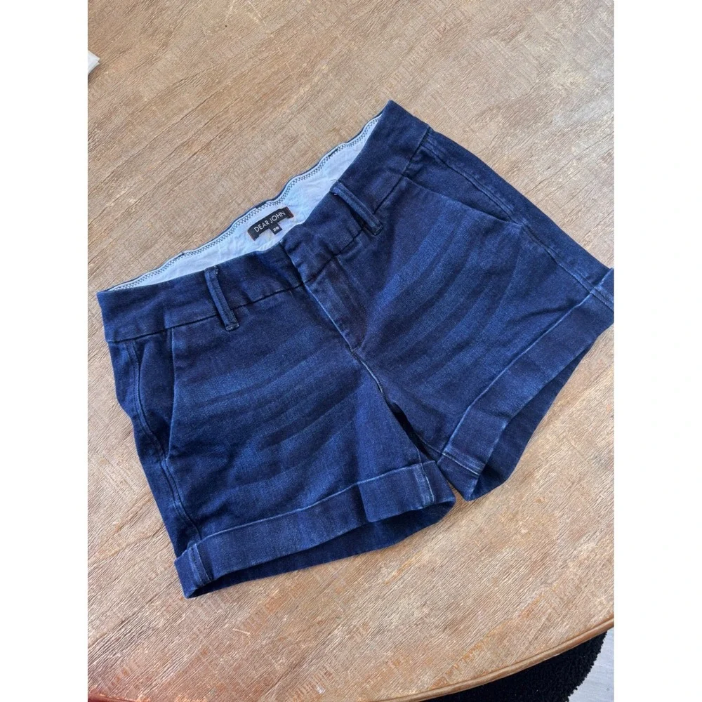 Dear John Classic Dark Wash Denim Cuffed Chino Shorts Size 28 - Picture 1 of 8